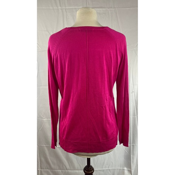 ZARA Knit Women M Fuchsia Pink Crewneck Sweater Raglan Sleeve Split Hem Pullover - Picture 10 of 12